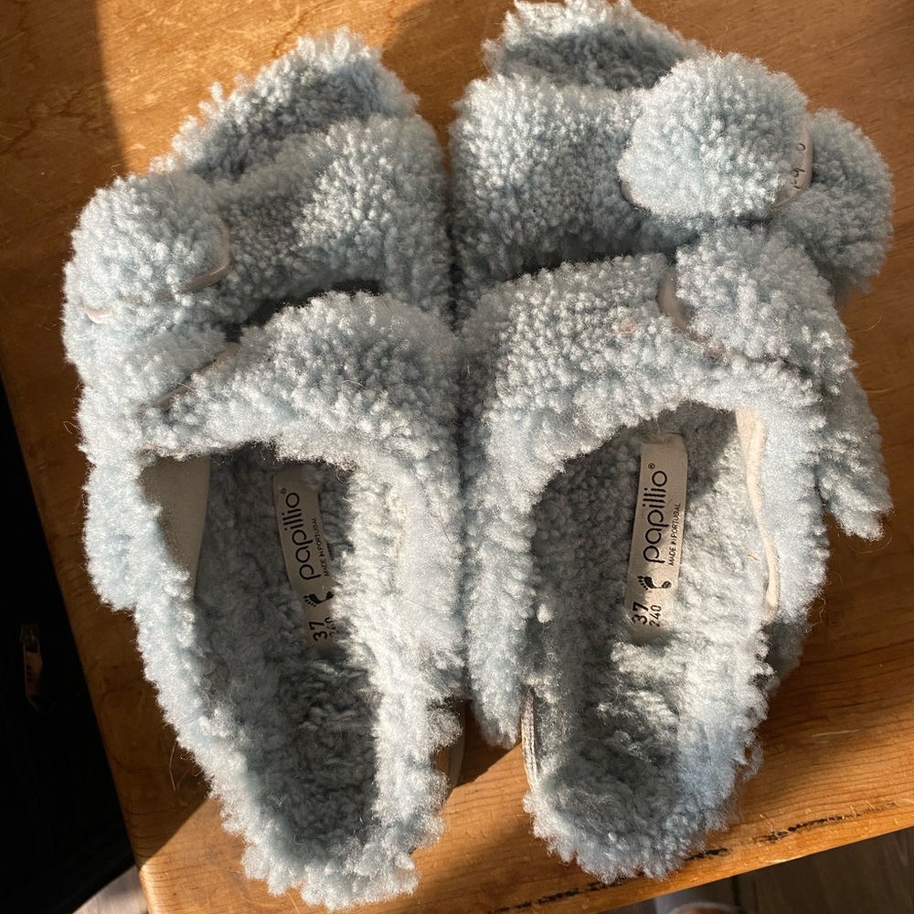 Papillio Teddy Bear Blue Fuzzy Sandals